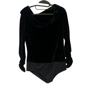 Zara Bodysuit Womens Large Ruched Long Sleeve Cowl Over The Shoulder Black NEW